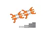 Set of four orange anodized aluminium upper suspension arms for RC cars, including stainless steel pins, screws, and washers.