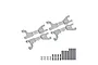 Four silver aluminium RC upper suspension arms with GPM Racing branding, accompanied by stainless steel pins, screws, and washers on a white background.
