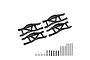 A set of four black aluminium lower suspension arms for a Traxxas Maxx RC car, including mounting hardware, screws, and hinge pins on a white background.