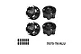 Four black GPM Racing aluminium 17mm serrated wheel nuts with small grub screws on a white background.