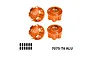 Four orange anodized aluminium 17mm serrated wheel nuts with GPM Racing branding and a set of small black grub screws on a white background.