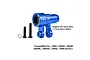 A blue anodized aluminium 25T servo horn by GPM Racing, shown with two black screws and a washer against a white background.