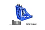 A blue anodized aluminium GPM Racing quick release motor mount for RC cars, shown with included black screws and washers on a white background.