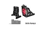 GPM Racing black and red aluminium motor mount set for RC cars, featuring two main mount components, various screws, and two small washers.