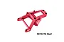 A red anodized aluminium front bulkhead brace for an RC car, featuring CNC-machined details and GPM branding.