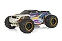 Team Associated Rival MT10 1/10 scale RC monster truck with a white, purple, and yellow body shell on a white background.