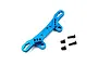 A blue anodized aluminium RC shock tower with four small black screws on a white background.