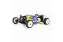 Hobby Plus Speck-B 1/24 scale RC buggy in yellow and purple livery with white wheels, shown from a front-quarter angle on a white background.