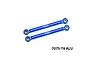 Two blue anodized aluminium steering toe links from GPM Racing with silver metal pivot balls at each end, set against a white background.