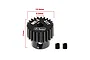 GPM Racing 23T 0.5 module pinion gear with dimension annotations showing 12.4mm diameter, 11mm height, and 2.2mm shaft hole, plus two grub screws.