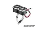 GPM Racing silver aluminium dual 40mm cooling fan mount with adjustable stainless steel hose clamp for RC motors.
