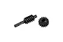 A black steel worm gear and a matching pinion gear from GPM Racing, shown against a plain white background.