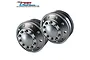 Two grey silver aluminium 10-hole front rims for 1/14 scale RC trucks, featuring a central hub cap and hex bolts.