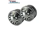 Two silver aluminium 10-hole front rims for 1/14 scale RC trucks, featuring a central hub cap and hex bolt details.