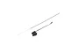 FMS 17G metal geared servo with an attached long steel wire rod against a plain white background.
