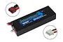 Reedy WolfPack 7.4V 5400mAh 2S LiPo battery in a black hard case with T-style and balance connectors shown in circular insets.