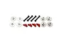 Kyosho RC spare parts set including four black dogbone driveshafts, four red brake calipers, and four silver drilled brake disc rotors.