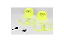 Losi 5IVE-T RC car wheel rims and beadlock rings in fluorescent yellow with mounting screws.