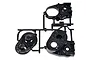 A black plastic Tamiya gearbox A parts sprue showing various housing components for an RC car.