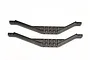 Two black plastic Traxxas lower chassis braces for RC vehicles, shown side-by-side against a white background.