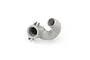 A studio shot of a Traxxas aluminium exhaust header for an RC nitro engine, showing the curved metal pipe and mounting flange.