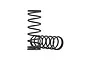 Two black metal RC shock springs, one standing vertically and one lying horizontally, isolated on a white background.