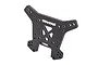 A Traxxas carbon fibre rear shock tower with multiple mounting holes and white Traxxas and TRX branding on a white background.