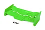 A bright green Traxxas high downforce RC rear wing with four small black mounting screws on a white background.