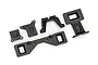 A set of black plastic Traxxas clipless body latch components arranged on a white background.
