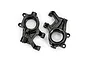 Two black plastic RC steering hubs, one marked RIGHT, isolated on a white background.