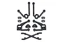 A set of black plastic RC shock mount components and braces arranged on a white background.