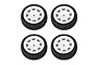 Four Team Associated 1.9 inch RC car wheels with white rims and black treaded rubber tyres, arranged in a two-by-two grid on a white background.