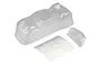 Clear, unpainted Team Associated RC10T6 truck body shell with a separate rear wing and window mask sheet on a white background.