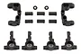 Team Associated RC steering hubs, C-hubs, and small plastic spacers arranged on a white background.