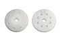 Two white Factory Team 16mm shock pistons with 8 holes, featuring a tapered design and 1.2mm hole size markings.