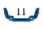 A blue anodized aluminium Factory Team Ackerman plate with two black screws, isolated on a white background.