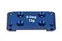 A blue anodized aluminium 0 degree front bulkhead for an RC car, featuring laser-etched text reading 0 Deg 12g.