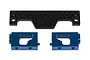 Factory Team servo mount set including one carbon fibre plate and two blue anodised aluminium mounts on a white background.