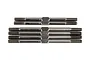 A set of six silver-coloured metal turnbuckles arranged in two rows against a white background.
