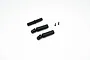 FMS CVD transmission driveshaft set including two black metal driveshafts, a splined shaft, and two small screws on a white background.