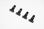 Four black metal FMS 4.0mm shock offset adjustor brackets arranged in a row on a white background.