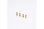 Four small brass-coloured metal pivot balls arranged in a row against a plain white background.