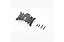 FMS V2 gearbox mount made of black plastic with four included mounting screws on a white background.