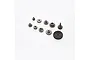 A set of various metal and plastic gears for an RC differential, arranged on a white background.