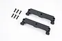Two black plastic servo mount brackets and six small black metal screws for FMS FCX10 RC crawler.