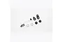 FMS V2 Servo Saver Set components including black plastic arms, metal screws, washers, and springs on a white background.