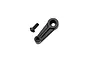 A black plastic single-arm servo horn with a metal screw, isolated on a white background.
