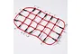A red elastic cargo net with black connectors and metal hooks, designed for 1/10 scale RC vehicles, isolated on a white background.