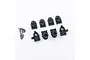 FMS V2 front portal axle cover set including eight black plastic components and a small bag of screws on a white background.