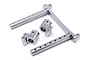 A set of silver aluminium RC body posts and mounting brackets on a white background.